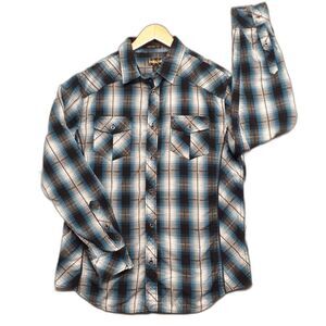 Helix Shirt Mens Sz L Blue Black Plaid Button Down Western Roll Tab Sleeve